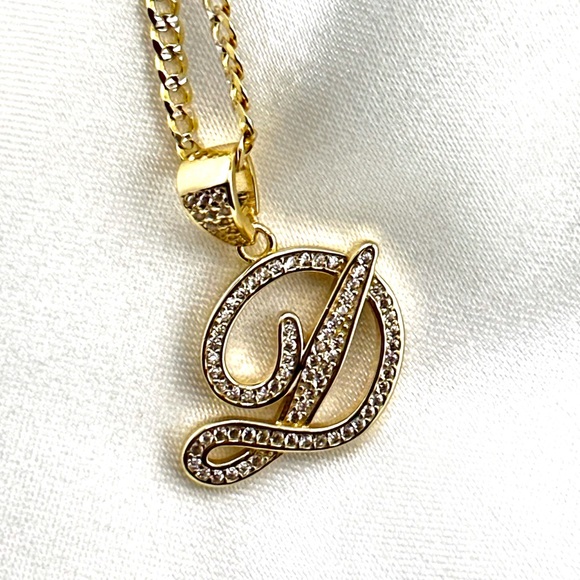 18K Gold Plated over 925 Solid Sterling Silver "D" Letter Necklace - Picture 4 of 8